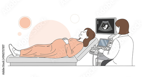 Pregnant woman undergoing ultrasound examination by doctor in clinic