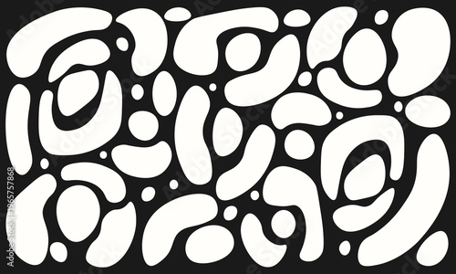Set of abstract pebble like blob shapes in white on dark background.Organic vector element pack for modern patterns, textile prints, branding details and contemporary graphic design