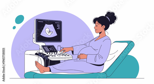 Pregnant Woman Undergoing Ultrasound Examination for Fetal Development Monitoring