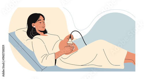 Pregnant Woman Undergoing Ultrasound Examination in a Medical Clinic