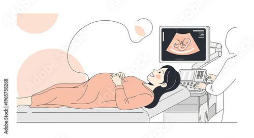 Pregnant Woman Undergoing Ultrasound Examination in Clinic