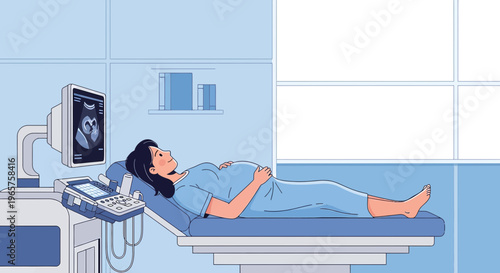 Pregnant Woman Undergoing Ultrasound Examination in Medical Clinic