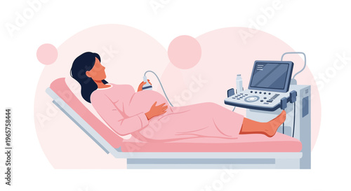 Pregnant Woman Undergoing Ultrasound Examination in Medical Clinic
