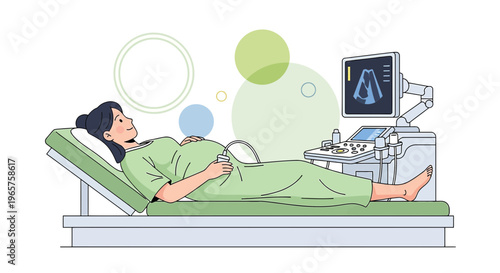 Pregnant Woman Undergoing Ultrasound Examination in Medical Clinic
