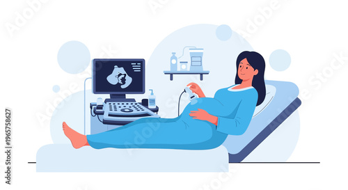 Pregnant Woman Undergoing Ultrasound Examination in Medical Clinic
