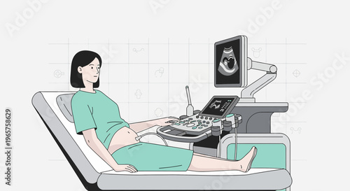 Pregnant Woman Undergoing Ultrasound Examination in Medical Clinic