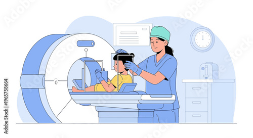 Pediatric MRI Scan: Child Patient Undergoing Medical Imaging with Technician