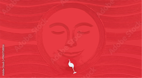 Zen Mindfulness Concept with Sand Garden Forming Human Face from Raked Patterns Representing Meditation and Inner Peace Illustration