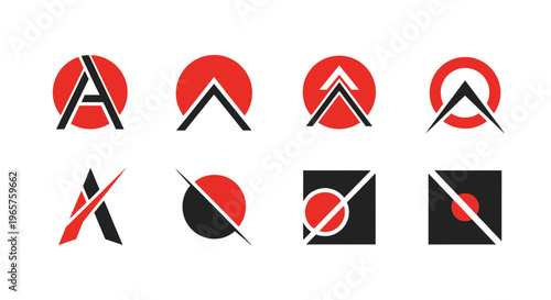 Collection of abstract letter A logo designs in red and black, representing modern branding, isolated white background. Free Download Collection of abstract letter A logo designs in red and black, representing modern branding, isolated white background. - GFXLoad
