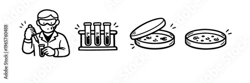 Scientist conducting experiment with test tubes and petri dishes