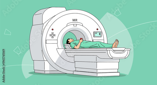 Patient undergoing MRI scan in modern medical imaging machine