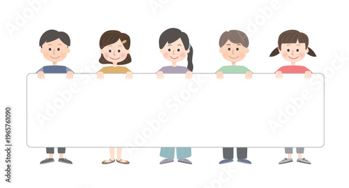 白いボードを持っている子供たち