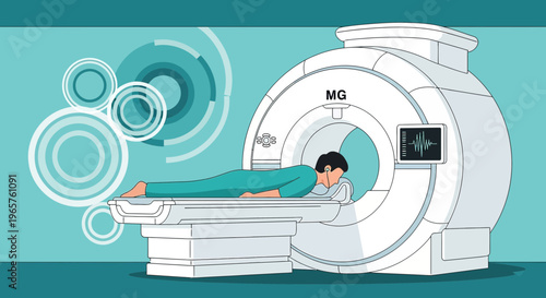 Patient Undergoing MRI Scan in Modern Medical Imaging Machine