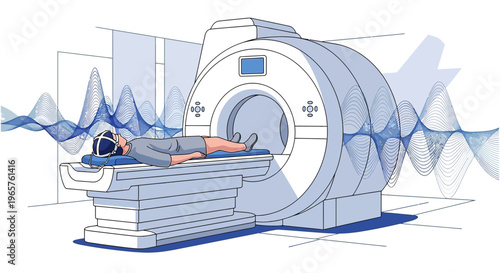 Patient undergoing MRI scan with brain activity visualization