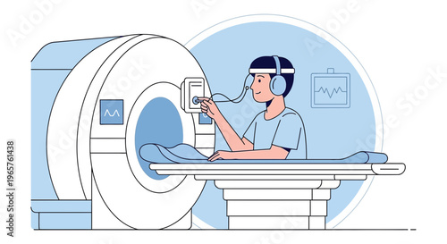 Patient undergoing MRI scan with EEG cap, brain imaging, neuroscience research, medical technology