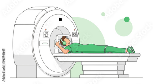 Patient undergoing MRI scan with headphones in a modern medical imaging center