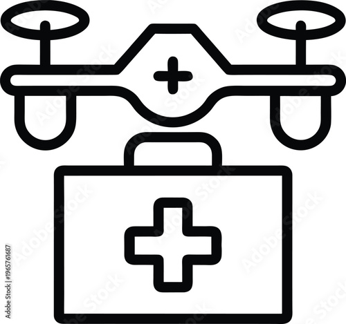 973 medical drone quadcopter carrying medical symbol vector illustration on transparent background