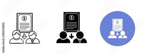 Business icons: contract agreement with people symbols in black and blue
