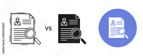 Comparative analysis of document icons: outline, filled, and color variations