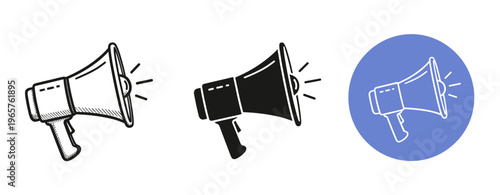 Set of megaphone icons in different styles on white background