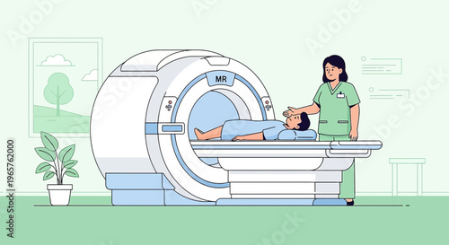 Patient undergoing MRI scan with medical professional assisting