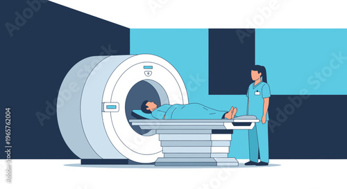 Patient Undergoing MRI Scan with Medical Professional in Modern Clinic