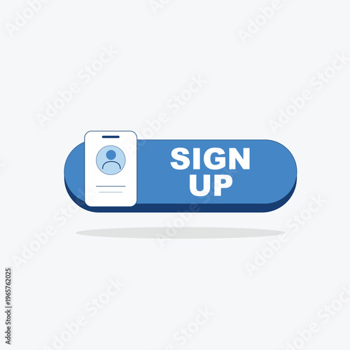 A blue sign up button with a mobile phone icon on a white background