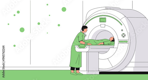 Patient undergoing MRI scan with technician in modern medical facility