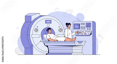 Patient Undergoing MRI Scan with Technician Operating Machine