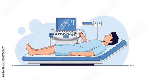 Patient Undergoing Ultrasound Examination with Medical Equipment in Clinic