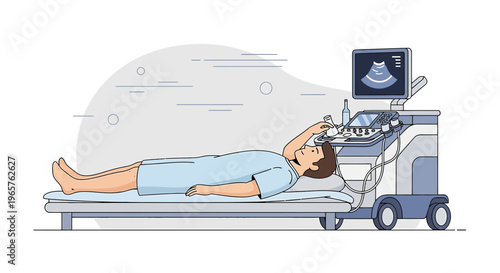 Patient undergoing ultrasound examination of the head with modern medical equipment