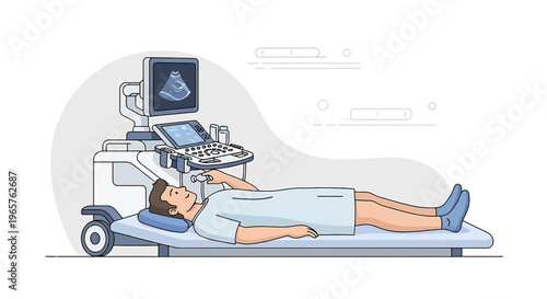 Patient undergoing ultrasound examination with modern medical equipment in a clinic