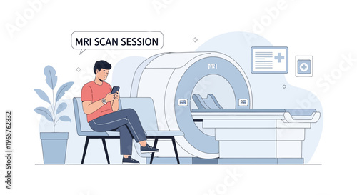 Patient Waiting for MRI Scan Session in Modern Medical Clinic with MRI Machine