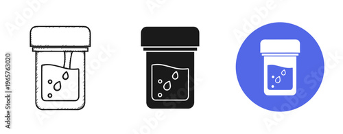 Medical test containers: sketched, silhouette, and iconic views