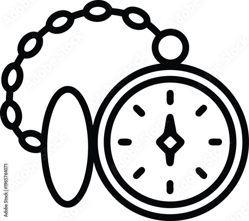 1002 pocket watch open chain attached face visible vector illustration on transparent background