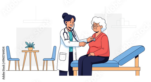 Doctor Examining Senior Patient Breathing in Clinic