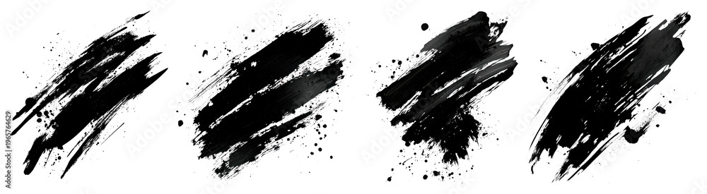 Obraz premium PNG Abstract black brush strokes art on transparent background