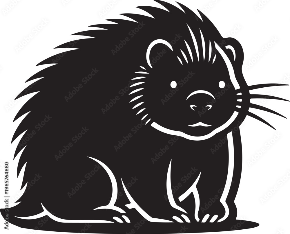 Obraz premium Funny Porcupine Bold Outline Silhouette