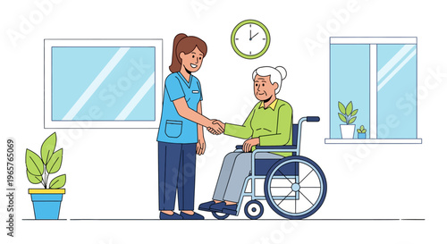 Doctor Greeting Senior Patient in Wheelchair