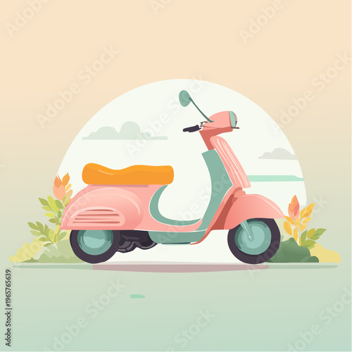 Charming Retro Scooter Illustration Evoking Summer Vibes and Carefree Journeys