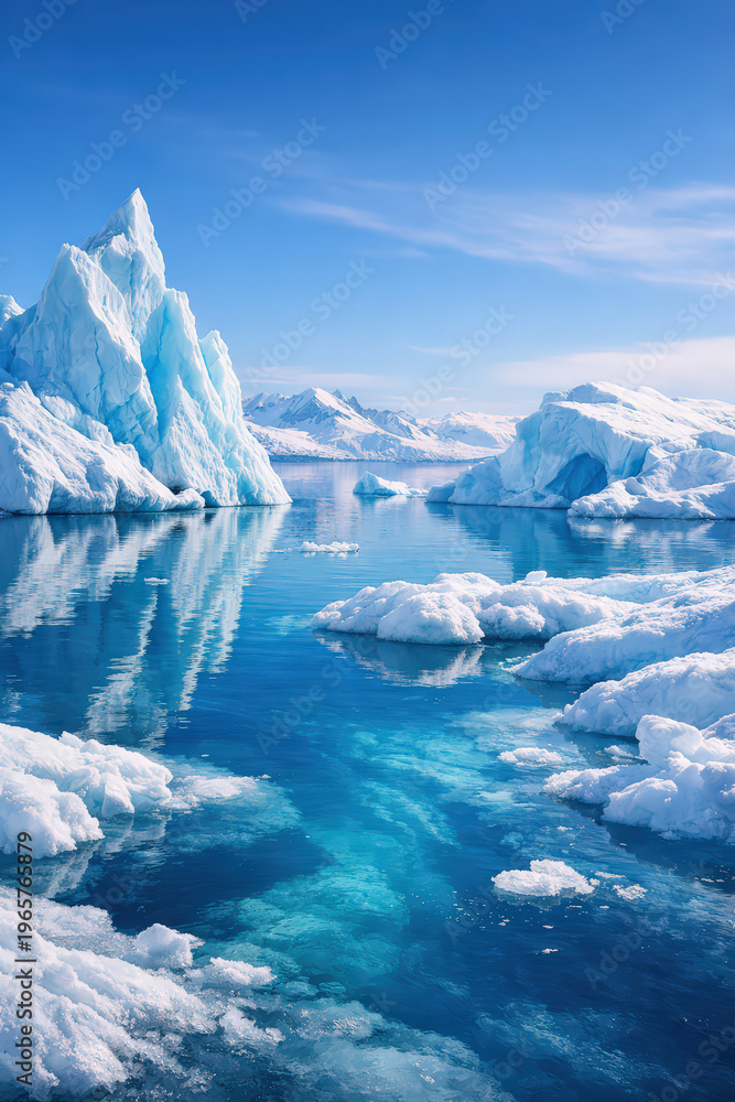 Obraz premium Majestic Polar Icebergs with Snow-Capped Mountains and Clear Blue Water