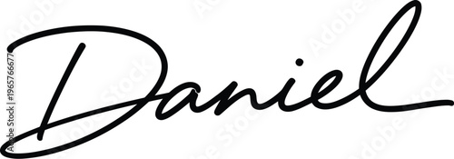 A black signature of the name Daniel on a white background