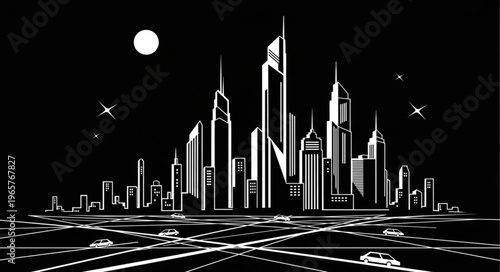 City Skyline at Night Time.