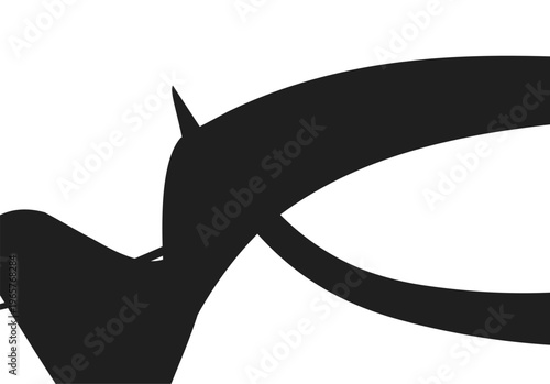 Abstract bold black curve and spike graphic element on white minimalist background design with sharp spike with abstract shape