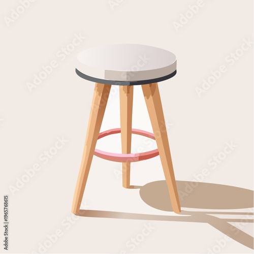 Modern stool with wooden legs and a white seat, suitable for home or bar