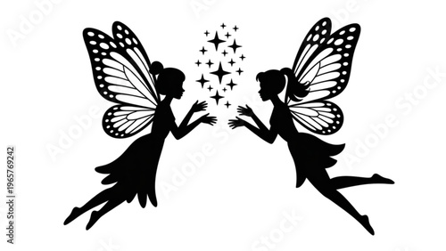 Two fairies sharing a glowing orb in mid-air