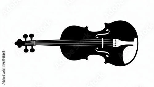 Black and white line drawing of a classical violin with a prominent scroll and f-holes