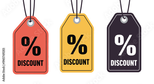 Red Yellow Black Discount Percentage Price Tags, isolated white background