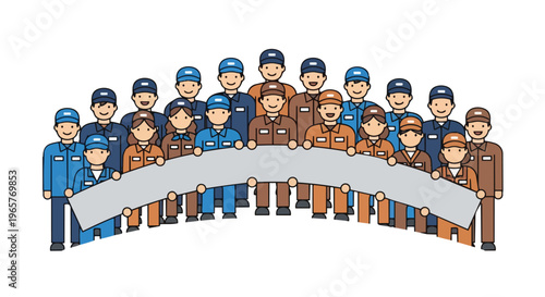 Flat 2d concept of workers holding a banner, protesting for labor union rights