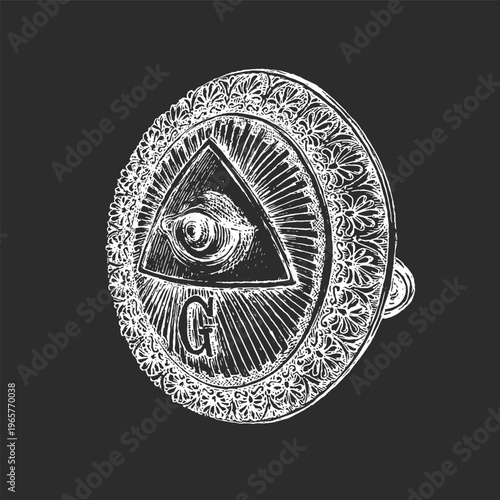 Masonic button with All seeing eye, vector drawing